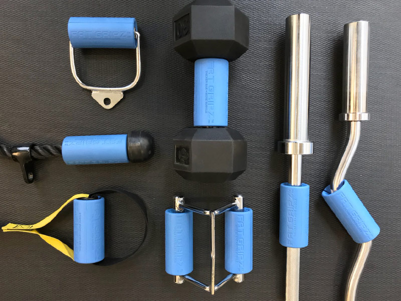 fat gripz attached to various gym equipment